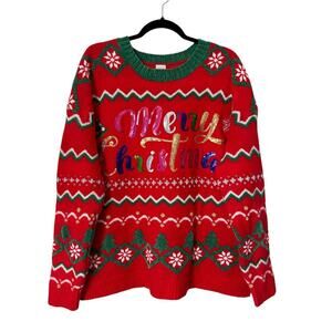 Holiday Time Ugly Christmas Sweater Size XL Red Green Long Sleeve Crewneck